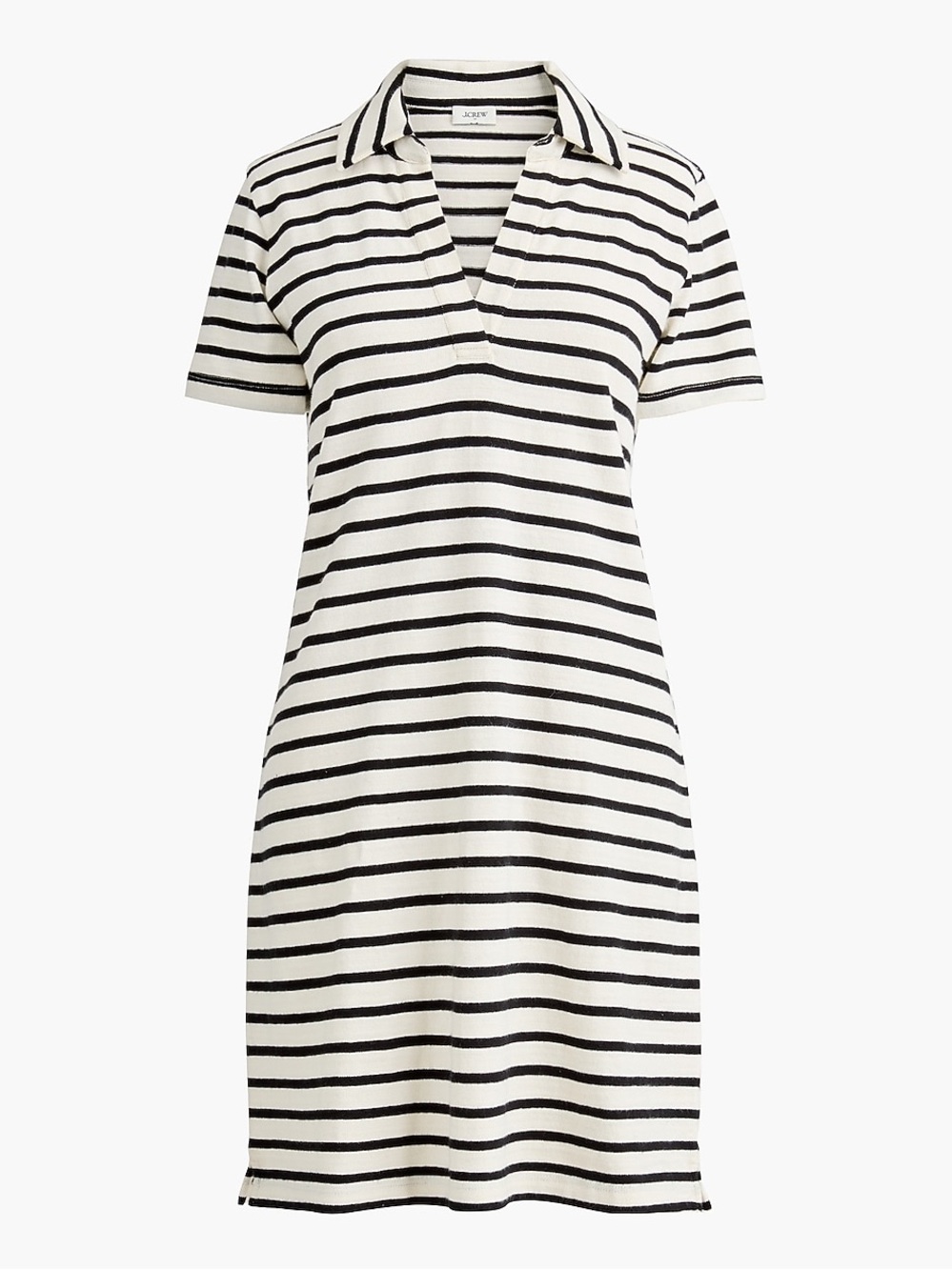 J. Crew Factory | White Striped Knit Collared Short Sleeve Cotton Mini Dress